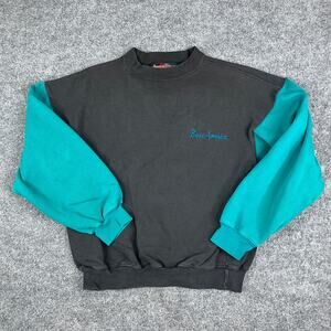 Boss America Sweatshirt Mens Size M Black Teal Colorblock Pullover Retro Crew